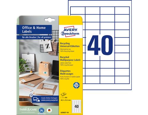 Avery Zweckform Recycling Etik. 48,5x25,4mm Inhalt: 400 Etik. / 10 Blatt