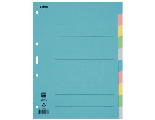 Biella Register Karton A4 10teilig, 4Loch blau,rosa,gelb,grün,grau, 1 Stück