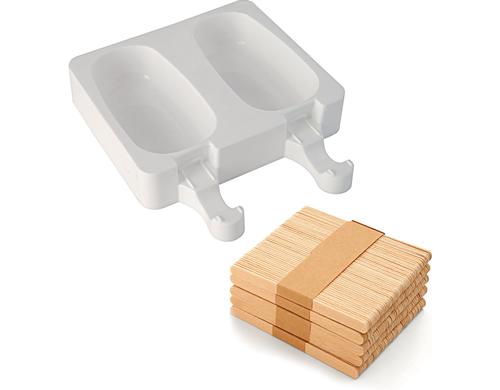 Silikomart Eisform Classic 2 Mulden samt Holzstäbchen und Rezept