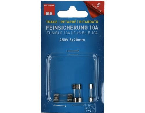 Max Hauri Feinsicherung 10A  5x20mm träge, 5 Stk.