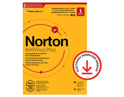 Norton Antivirus Plus Non-Subscription ESD, Vollversion, 1 PC, 1J, 2GB