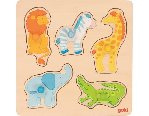 Goki Steckpuzzle Auf Safari 21 x 21 x 2,4 cm, 5 Teile