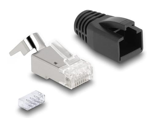 Delock RJ45 Stecker, S/FTP,Cat.6/7,25er Set mit Zugentlastung und Knickschutzhülle