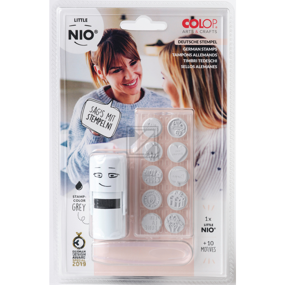 COLOP Little NIO® deutsche Textstempel 10 versch. Stempelplatte + Stempelkissen