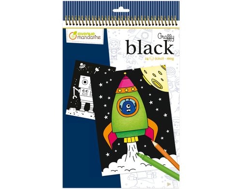 Avenue Mandarine Graffy Black A4 Weltraum 24 Blätter, 2x12 Zeichnungen, 160g/m2