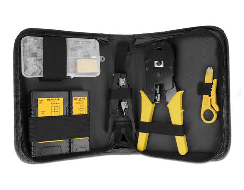 Delock Netzwerk Installations-Kit RJ45/RJ11 Tester, Crimpzange, 2x Absobier