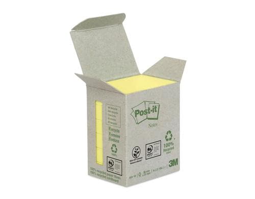 Post-it Haftnotizen Recycling gelb 38 x 51 mm, 6 Blöcke à 100 Blatt