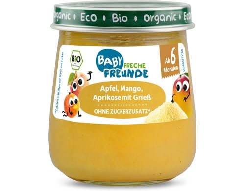 Freche Freunde Gläschen Apfel, Mango, Aprikose & Griess / 120g