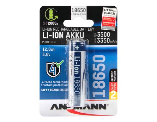 Ansmann Akku Li-Ion 18650 3500mAh min. 3350 mAh, 3.6V, 12.6 Wh, 1er