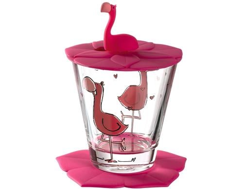 Leonardo Glas Bambini Flamingo 3-teilig, D: 6cm, Glas/Silikon