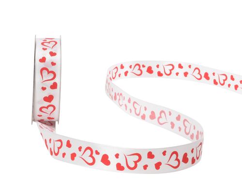 Spyk Geschenkband Herzen weiss-rot, Breite: 25 mm, Länge: 25 m