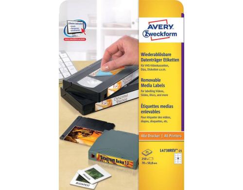Avery Zweckform Disketten-Etiketten 70x50.8mm, 25 Blatt / 250 Etiketten