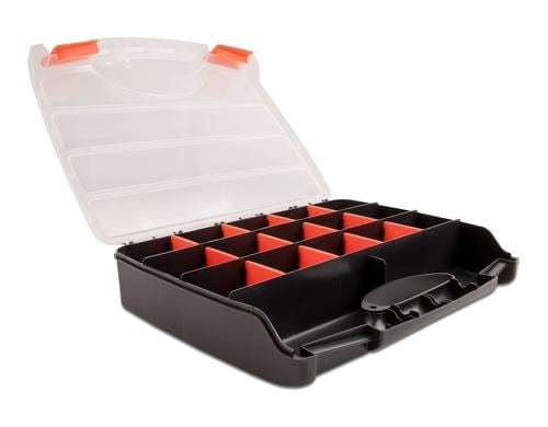 Delock Sortimentsbox mit 17 Fächern Orange/Schwarz, 320 x 255 x 60 mm