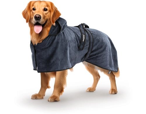 FLUFFINO Hundebademantel M beige/blau 70x69cm Hunde Handtuch für mittlere hunde