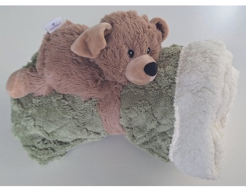 Combo Warmies & Kuscheldecke Hund braun & Baby-Decke grün