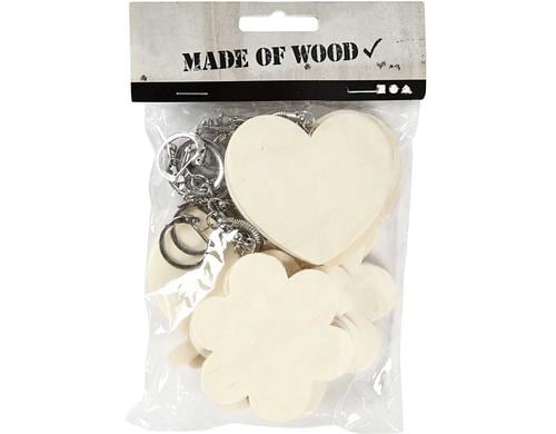 Creativ Company Schlüsselanhänger aus Holz 12 Stück, 6 - 7 cm, Dicke: 3 mm