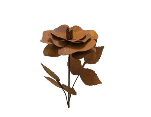 Ambiance Rose mit Blättern, Metall rost H: 85 cm