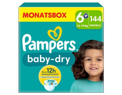 Pampers Baby Dry Gr. 6+  Extra Large 14 - 19 kg, Monatsbox / 144 Stk