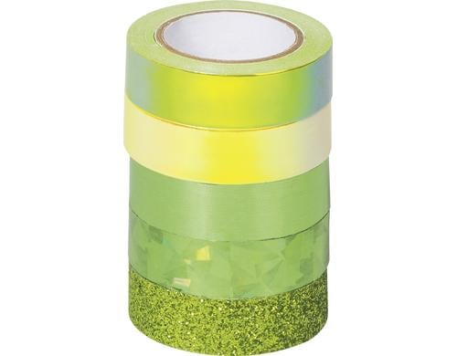 Heyda Washi Tape Effekt Mix Basic Grün 5 Rollen in 2 Grössen: 5mx12mm, 2mx12mm