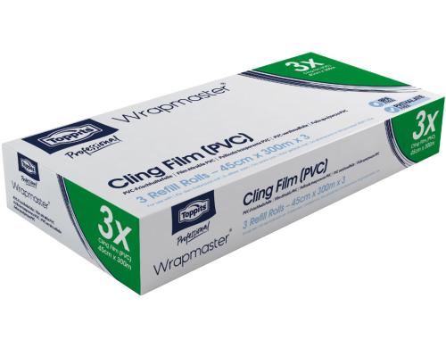 Toppits Wrapmaster Frischhaltefolie PVC 3 Stück, Nachfüllrolle 45 cm x 300 m, PVC