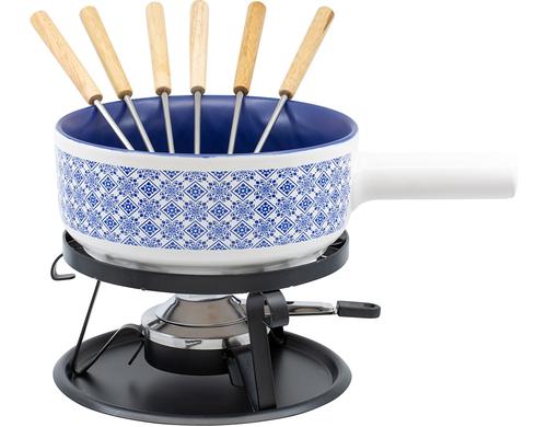 Kadastar Käsefondue-Set Kacheln 9 teilig, Keramik, Ø 22 cm, 2 Liter