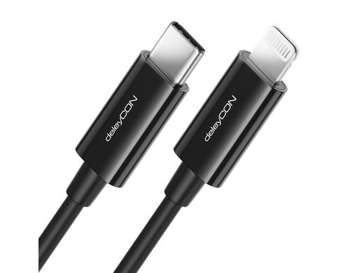 DeleyCON Lightning-USB-C Kabel 2m, schwarz Apple MFI zertifiziert und lizenziert