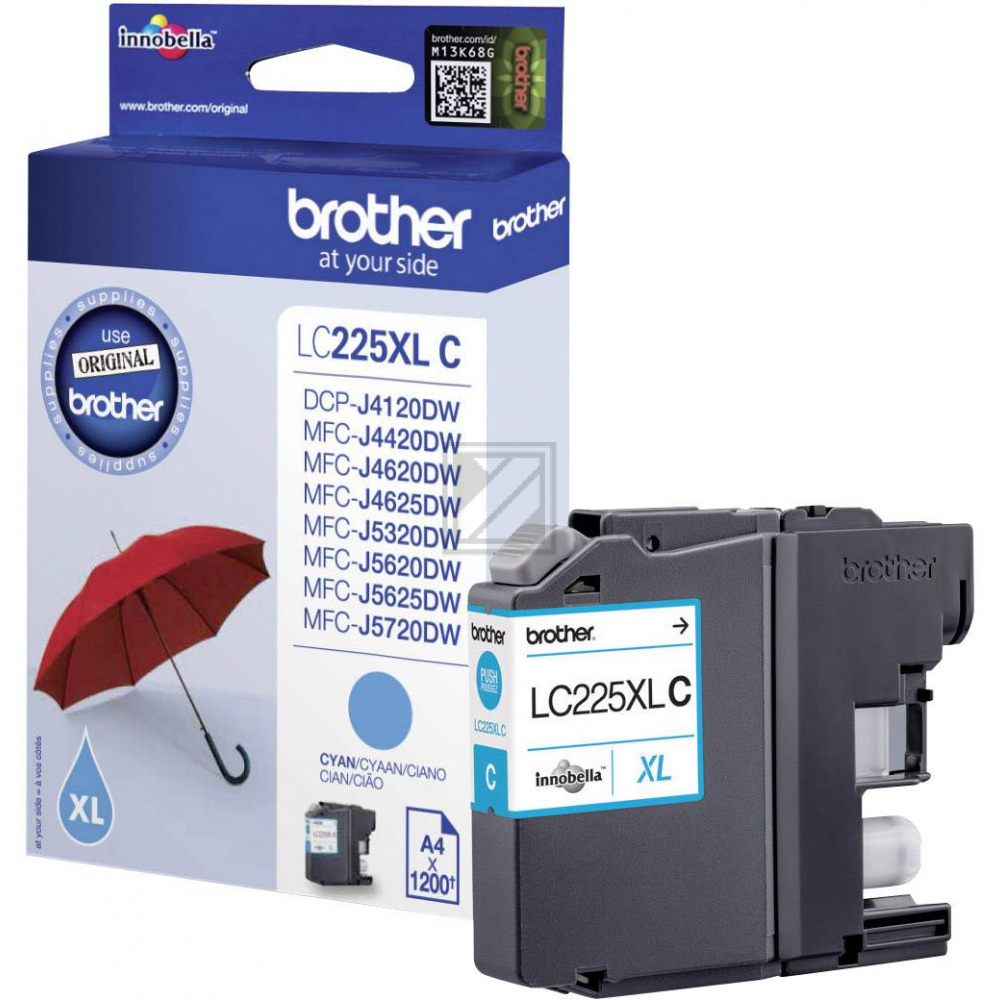 Tinte Brother LC-225XLC, cyan 1200 Seiten