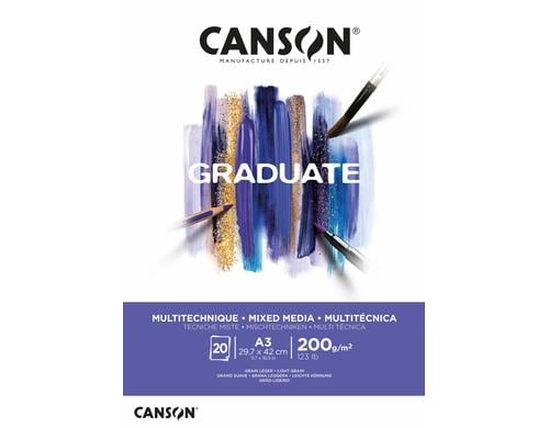 Canson Block Graduate Mixed Media A3 200g/m2, 20Bl, leicht gekörnt, FSC