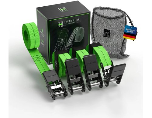 Hardtwerk Spannset Spanngurt 4er Set 6m Gr. Grün, 1000kg, mit Ratschen