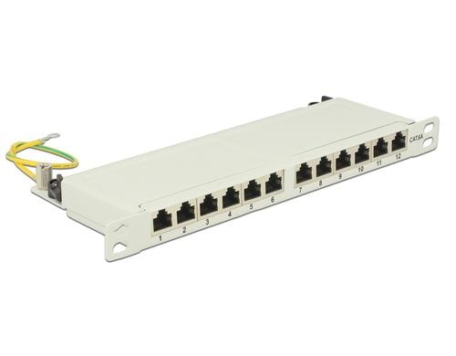 12-Port 10 Patchpanel Cat.6A grau, 12x RJ-45, LSA, 0.5HE