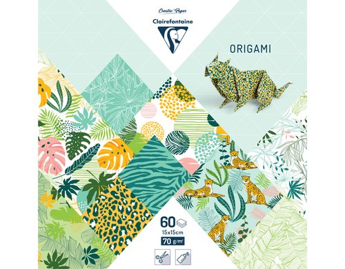 Clairefontaine Papier Origami Exotisch 70g/m2, 60 Blatt, 15 x 15 cm, assortiert