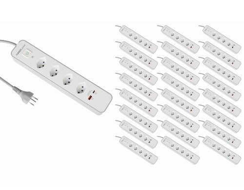 F.power Steckdosenleiste USB 4xT13 KIT25 10A/250V, H05VV-F 3G1.00, grau-weiss