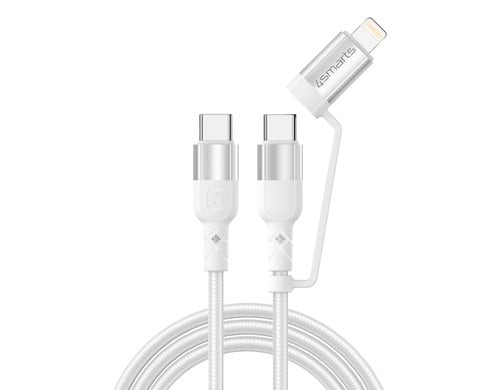 4smarts USB-C auf USB-C & Lightning Kabel 1.5m, textil, weiss