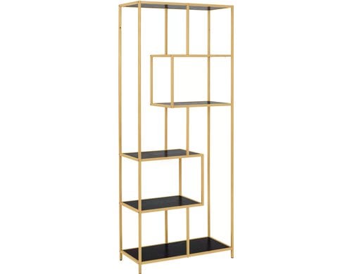 AC Design Bücherregal Seaford MDF/Stahl, 77x35x185 cm, Schwarz/Gold