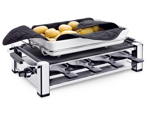 Koenig Raclette-Grill und Kart. Wärm B02159 1500W, 8er, Kartoffelwärm., Chrom