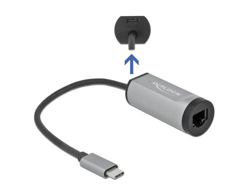 Delock USB3.1 Typ-C zu LAN Adapter, 1Gbps schwarz, mit Powerdelivery 3.0 bis 60Watt