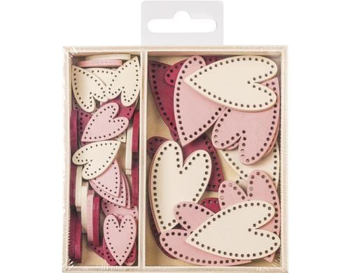 Heyda Streudeko Herzen 54 Stück, Holz, 2.5 cm und 4.5 cm