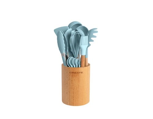 Create, Küchenutensilien Set Pastellbalu Pastellblau, Silikon und Holz