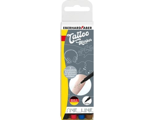 Eberhard Faber Tattoo Marker Set One im Blister, 4 Stück, Mit Schablone/20Motive