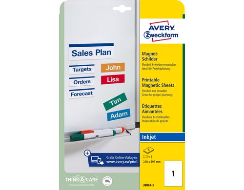 Avery Zweckform Magnet Schilder 210x297 mm. 5 Bogen, Inkjet