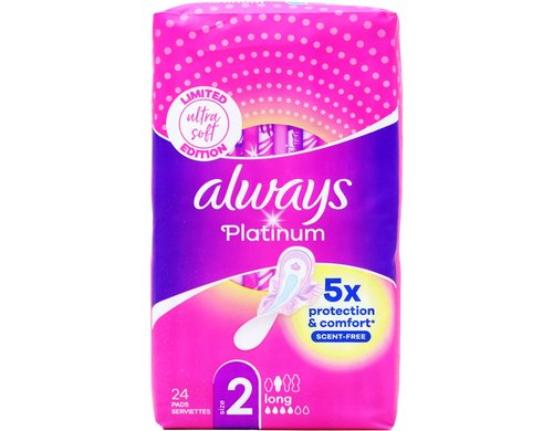 Always Platinum Long Binden 24 Stück Extraweiche Damenbinden mit Flügeln