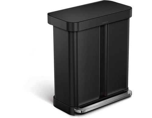 Simplehuman Doppelkammer, 58L (34+24L) Edelstahl, 56x66x36 cm, Schwarz matt