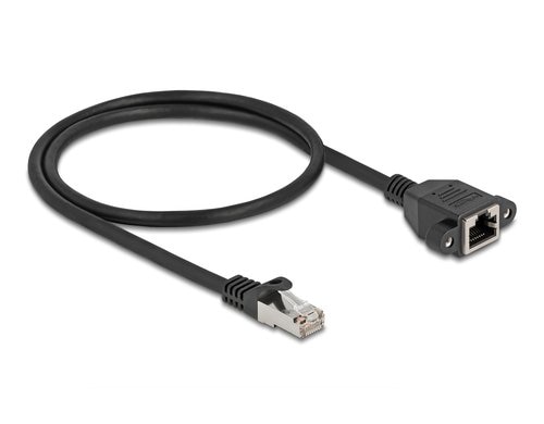 Delock Netzwerkverlängerung, 50cm, ST-BU Cat.6A, S/FTP, Schwarz Buchse verschraubbar