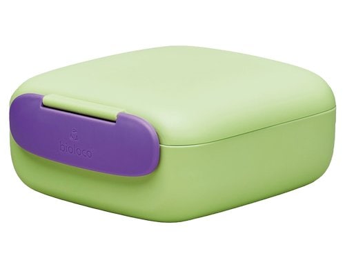 bioloco Lunchbox mini square-chit-chat 13 x14,5 x 6 cm, grün/lila