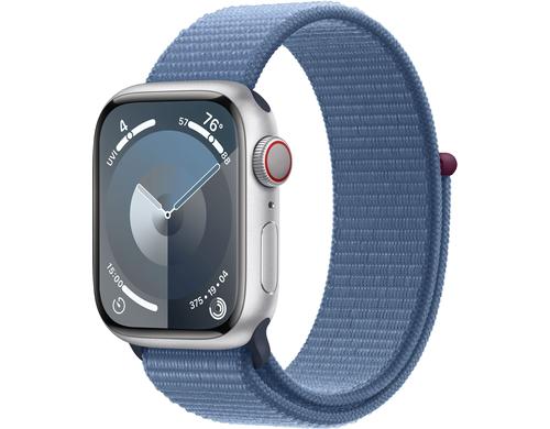 Apple Watch S9 GPS & Cell 41 Silve Alu Loop mit Winter Blue Sport Loop