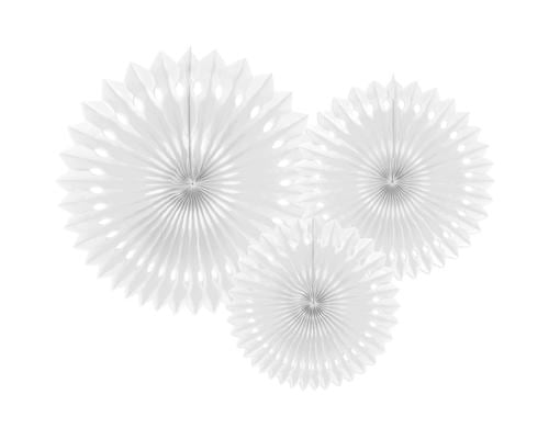 Partydeco Rosetten Fächer weiss, 20, 25, 30 cm, 3 Stück