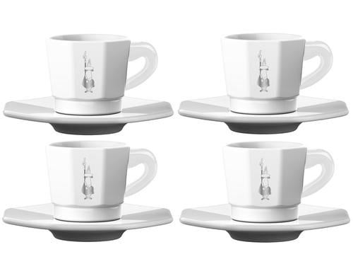 Bialetti Espressotasse 4er Set Weiss mit Unterteller, 60ml