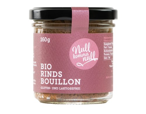 Nullkommanull Rinds Bouillon 160g BIO CH-Kuhfleisch 38%, Glas
