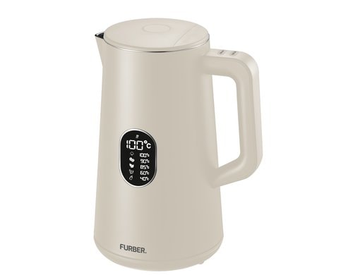 FURBER Wasserkocher Digital 1.5L Beige Wasserkocher mit Temperatureinstellung