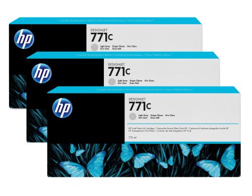 HP Tinte Nr. 771C Light Grey (B6Y38A) 3er-Pack, 775ml